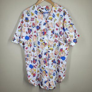 Vintage 1993 Tiny Toons Button Up Sleepwear Shirt Porky Pig OS Food AOP Chef